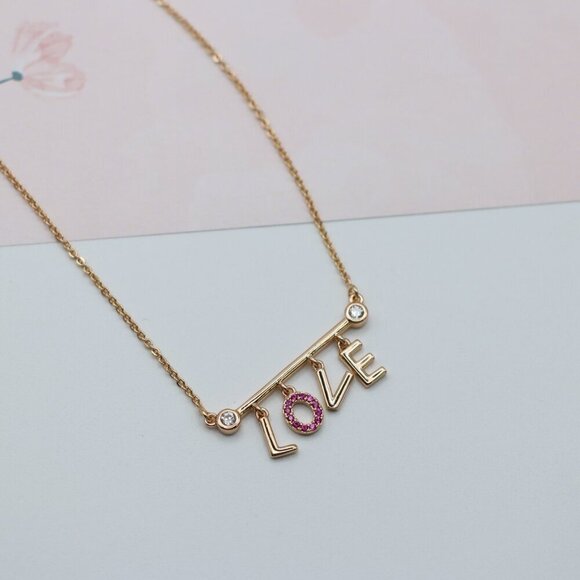 Dainty Rose Gold LOVE Pendant Necklace with Adjustable Chain, XPNL0203 - Picture 7 of 13